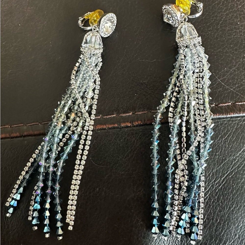 Swarovski Ocean View Clip On Tassel Earrings